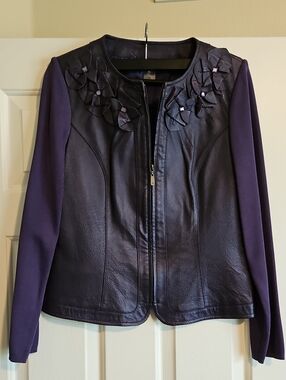 PETER NYGARD PURPLE LEATHER & KNIT JACKET sz M Coat